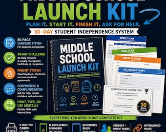 Middle School Launch Kit: 30-Day Student Independence Planner (Fillable PDF)