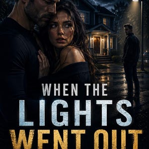 Peut inclure: Couverture du livre "When the Lights Went Out" de Don Hinton. Un homme et une femme s'embrassent devant une maison pendant un orage. Le titre est en grandes lettres en gras, avec le nom de l'auteur en dessous.
