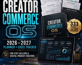 Creator Commerce OS Planner 2026-2027 | Etsy Seller Digital Planner Bundle, Small Business Planner, GoodNotes PDF, Excel Tracker