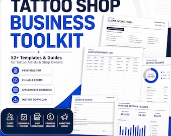 Tattoo Shop Business Toolkit, Tattoo Artist Planner, Consent Form Bundle, Client Intake Forms, Deposit Tracker, Aftercare forms...