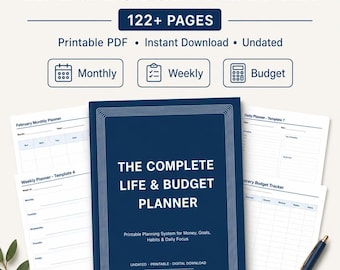 Complete Life and Budget Planner: Printable Monthly, Weekly, Daily Organizer (Digital Download)