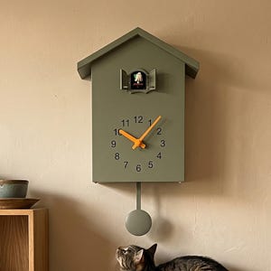Modern Green Cuckoo Wall Clock – Silent Pendulum Clock with Bird Sound, Minimalist Wall Decor for Living Room & Bedroom