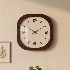 Retro Square Wall Clock – Minimalist Japanese Style Wood effect Look, Analog Wall Decor for Living Room