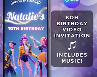 K-pop Demon Hunters Video Invitation, Animated Birthday Party Invite, Huntrix Golden Template Design, Self-Editable Invite, Canva Template