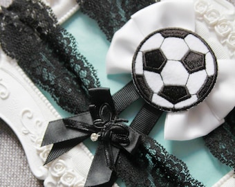 Wedding Garter Set Bridal Garter Set - Football Garter Set Soccer Garter Set Black White Lace Garters Keepsake Garter Toss Garter Sport