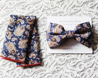Mens Bow Tie Pre-tied Bow Tie For Men - Floral Bow Tie Navy Blue Bow Tie - Mens Gift Wedding Gifts Rustic Bow Tie Boho Wedding Groom Bow Tie