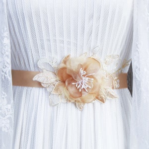 Bridal Sash Belt Wedding Dress Sashes Belts Champagne Tan Light Gold Beige Flower Sash Belt Embroidery Lace Ribbon Belt Bridesmaids Belts Style 2