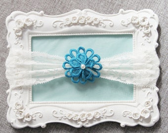 Wedding Garter Bridal Garter Lace Garter - Teal Garter Floral Garter - Toss Garter Prom Garter Something Blue Garter Boho Rustic Wedding