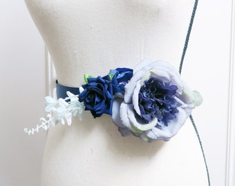 Navy Blue Floral Bridal Sash Belt Wedding Sash Belt - Rustic Boho Ribbon Belt - Wedding Dress Sashes Belts Bridesmaid Flower Girl Sash Belt