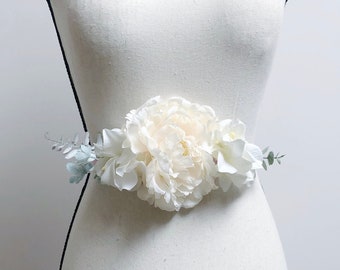 Ivory Floral Wedding Sash Belt Bridal Sashes Belts - Winter Wedding Dress Rustic Boho Flower Sash Belt Flower Ribbon Belt Maternity Sash