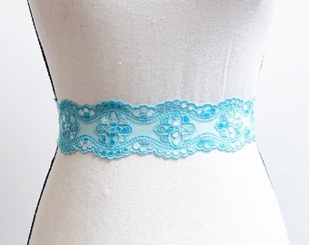 Sky Blue Lace Ribbon Sash Belt - Wedding Dress Sashes Belts - Floral Ribbon Sash Belt - Something Blue Bridal Shower Gift