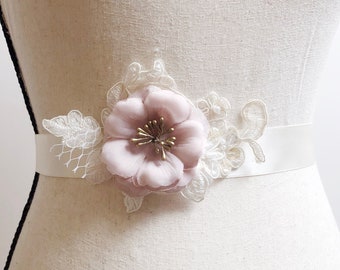 Bridal Dress Sash Belt Khaki Tan Beige Taupe Rose Floral Sashes Belts - Wedding Lace Ribbon Belt - Bridal Shower Gift
