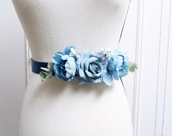 Boho Rustic Bridal Belt Bridal Sash Blue Boho Rustic Ribbon Belt - Weddin Dress Sashes Belts Skinny Belt Floral Sash Belt
