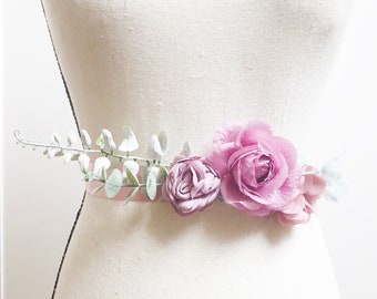 Plum Pink Floral Bridal Sash Belt Wedding Dress Sashes Belts Bridesmaid Flower Girl Ribbon Belt Maternity Sash Baby Shower Prop