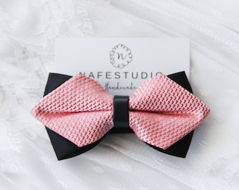 Men's Bow Tie Pre-tied Bow Tie For Men - Pink Black Bow Tie - Handmade Mens Gift Wedding Gift For Groom