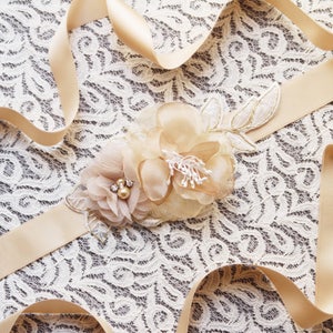 Bridal Sash Belt Wedding Dress Sashes Belts Champagne Tan Light Gold Beige Flower Sash Belt Embroidery Lace Ribbon Belt Bridesmaids Belts image 7