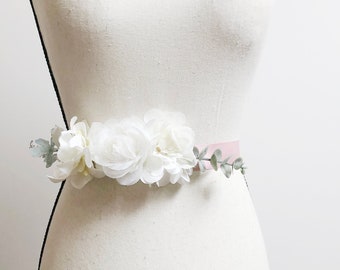 Bridal Sash Belt Wedding Dress Sashes Belts Floral Ribbon Belt - Ivory Vintage White Rustic Boho Wedding Bridal Shower Gift