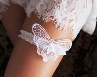 Bridal Garter Wedding Garter Belt Butterfly Garter Lace Garter Bridal Shower Gift Wedding Gift For Bride Toss Garter Floral Garter