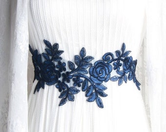 Wedding Sash Belt Bridal Sash Belt Navy Blue Sash Belt - Skinny Lace Sash Belt Flower Sash Belt - Wedding Dress Sashes Belts Floral Sash