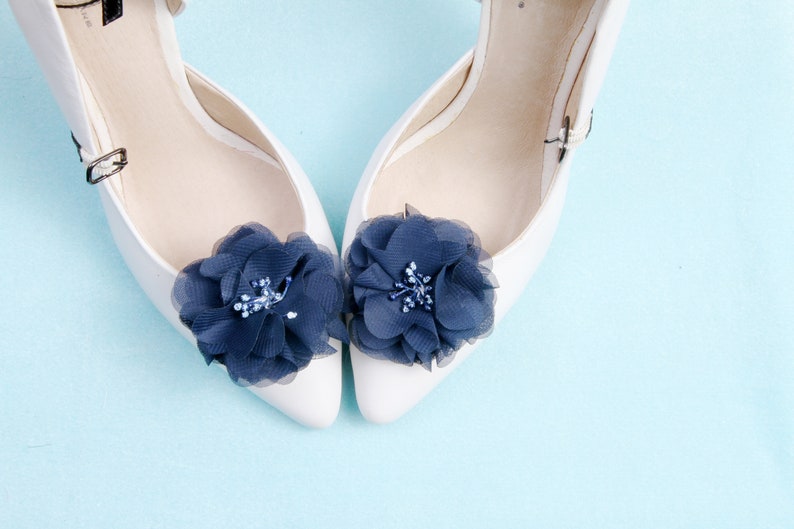 Wedding Floral Shoes Brooches Shoes Accessories Clips for Shoes Bridal Shower Gift Navy Blue Flower Shoes Clips Bridal Shoe Clips