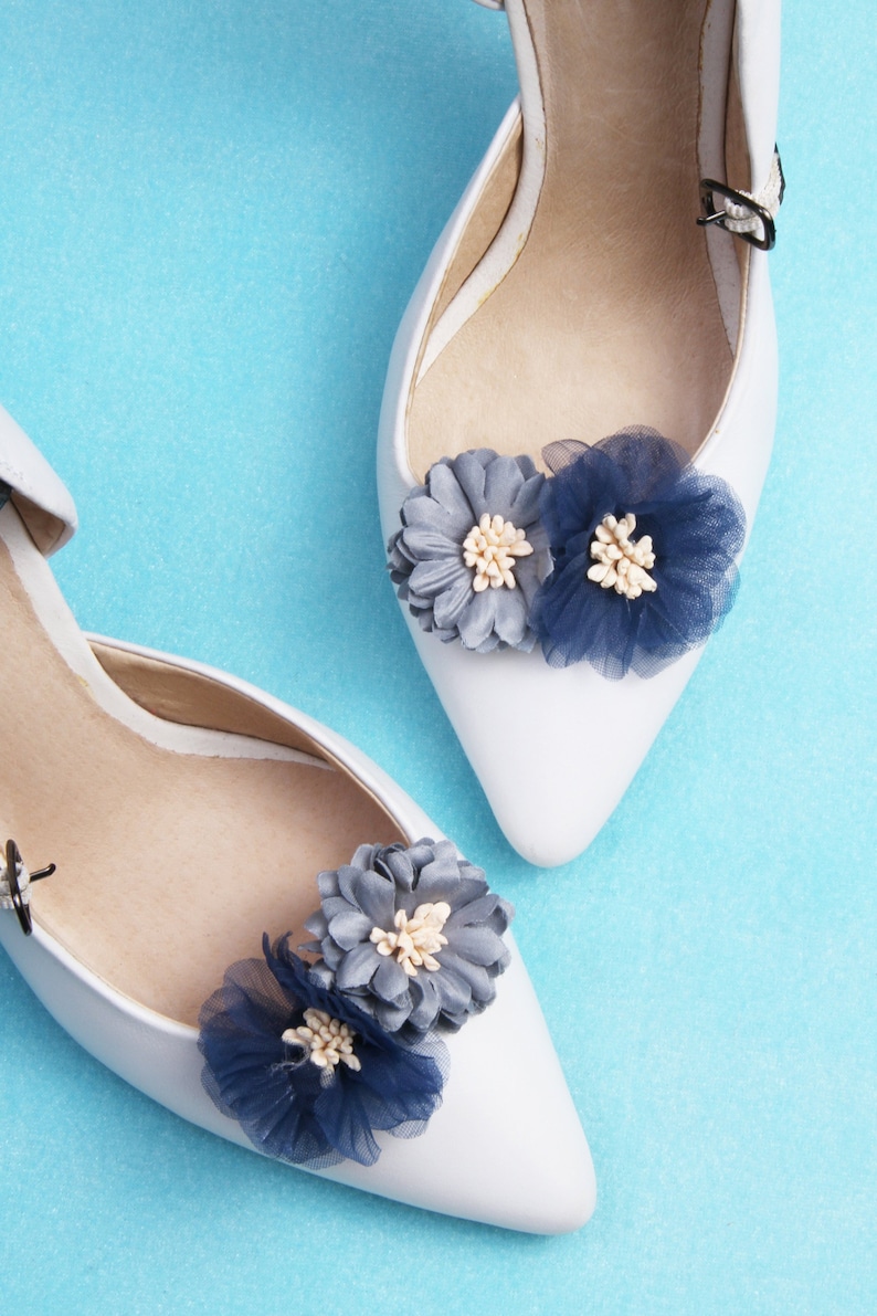 Wedding Floral Shoes Brooches Shoes Accessories Clips for Shoes Bridal Shower Gift Navy Blue Flower Shoes Clips Bridal Shoe Clips