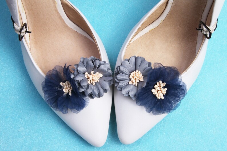 Navy Blue Flower Shoes Clips Bridal Shoe Clips Wedding Etsy
