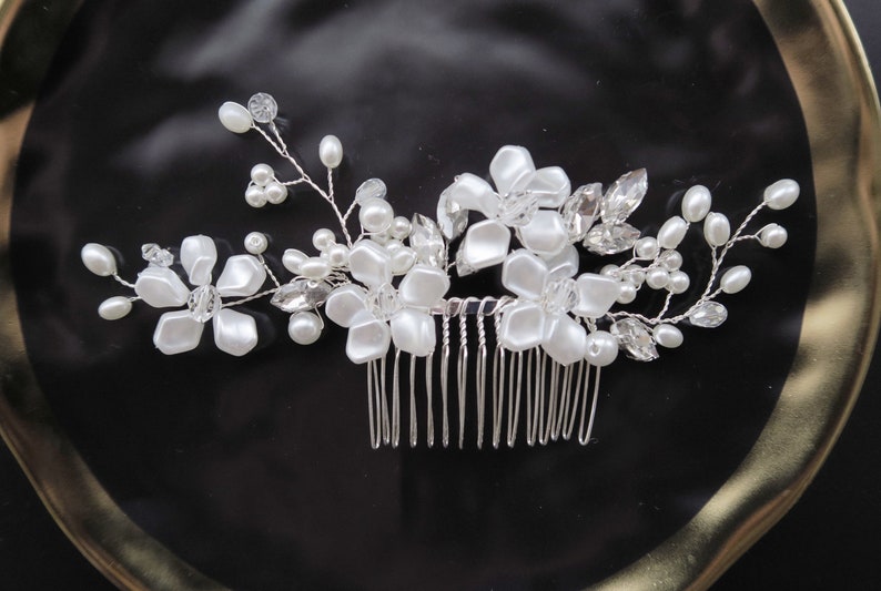 Beaded Silver Hair Comb Bridal Comb Wedding Headpiece Bridal Headpiece Flower Hair Comb Vintage Inspired Wedding Hair Accessory