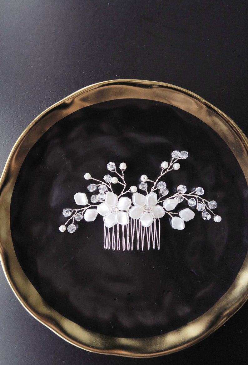Beaded Silver Hair Comb Bridal Comb Wedding Headpiece Bridal Headpiece Flower Hair Comb Vintage Inspired Wedding Hair Accessory