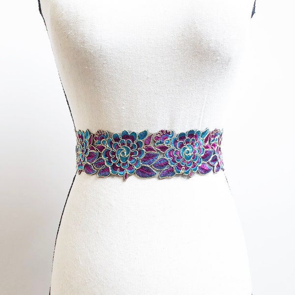 FloraL Embroidered Lace Sash Belt - Bridal Dress Sashes Belts Wedding Floral Flower Sash Belt Purple Teal Blue Bridesmaid Ribbon Belt
