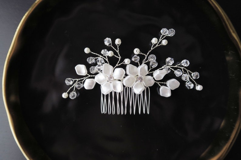 Beaded Silver Hair Comb Bridal Comb Wedding Headpiece Bridal Headpiece Flower Hair Comb Vintage Inspired Wedding Hair Accessory