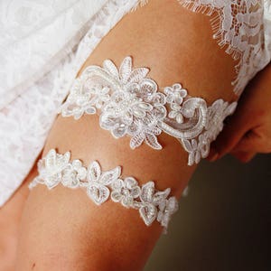 Bridal Garter Wedding Garter Set Keepsake Garter Toss Garter Included Ivory Garter Beaded Flower Lace Garter Garters Vintage Inspired image 1