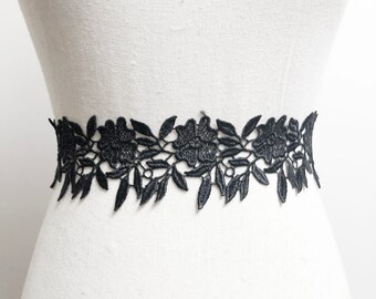 Black Lace Floral Sash Belt Wedding Bridal Dress Sashes Belts - Ribbon Belt Sash Belt Flower Belt Black Ribbon Belt