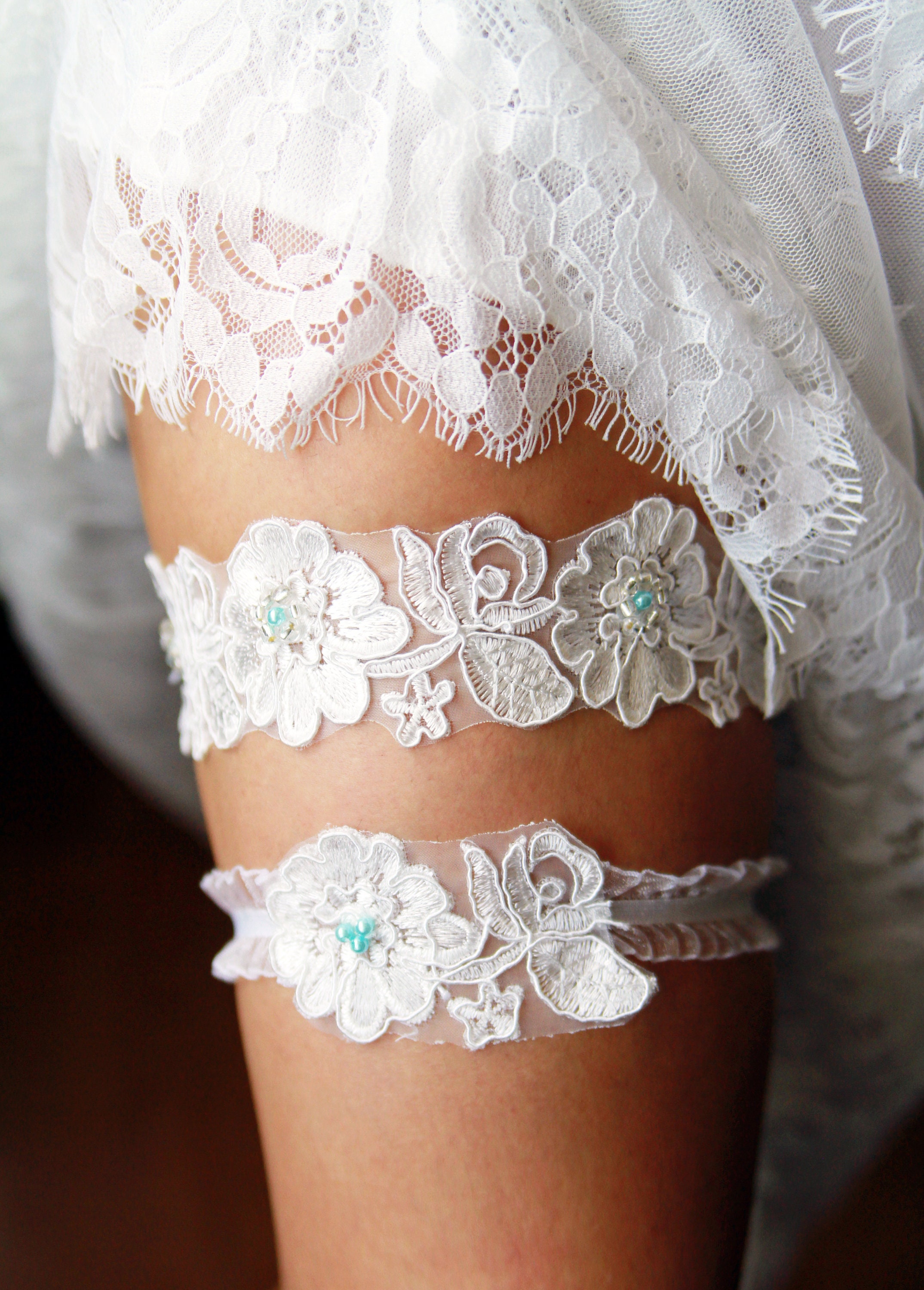 Wedding Garter Set Bridal Garter Belt Ivory Blue Garter Lace Etsy