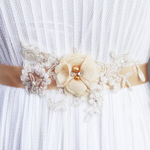 Bridal Sash Belt Wedding Dress Sashes Belts Champagne Tan Light Gold Beige Flower Sash Belt Embroidery Lace Ribbon Belt Bridesmaids Belts image 3