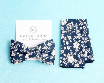 Mens Bow Tie Pre-tied Bow Tie For Men - Floral Bow Tie Navy Blue Bow Tie - Mens Gift Wedding Gifts Rustic Bow Tie