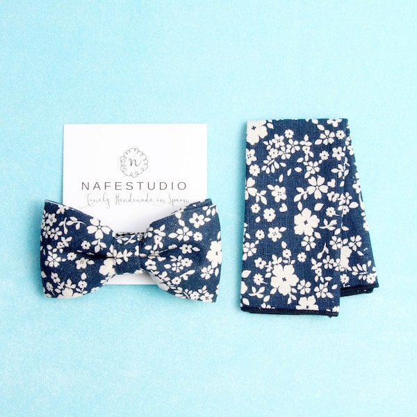 Mens Bow Tie Pre-tied Bow Tie For Men - Floral Bow Tie Navy Blue Bow Tie - Mens Gift Wedding Gifts Rustic Bow Tie