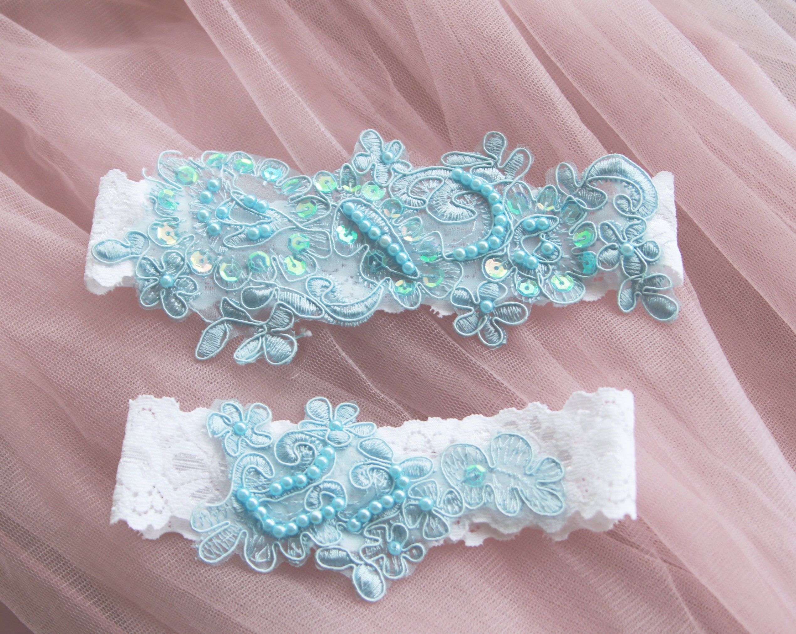 Wedding Garter Set Bridal Garter Belt Something Blue Garters Etsy