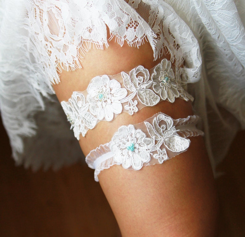 Wedding Garter Set Bridal Garter Belt Ivory Blue Garter Lace Etsy Canada
