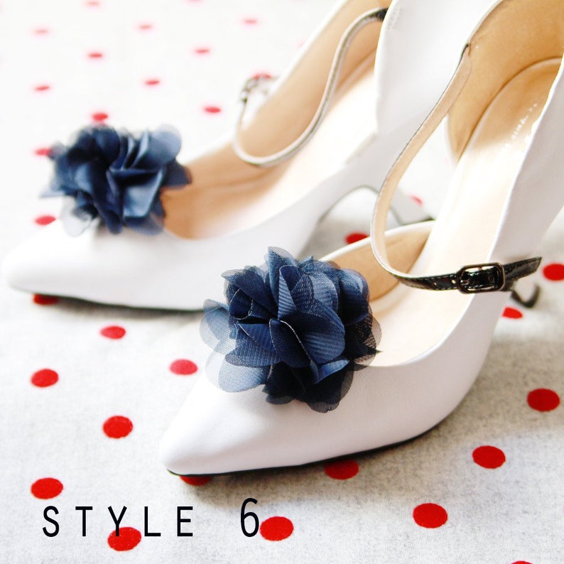 Navy Blue Flower Shoes Clips Bridal Shoe Clips Wedding Etsy