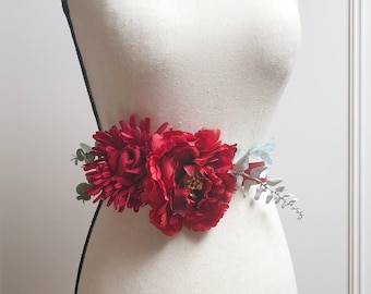 Red Floral Flower Sash Belt Bridal Wedding Dress Sashes Belts - Ribbon Belt Maternity Sash Baby Shower