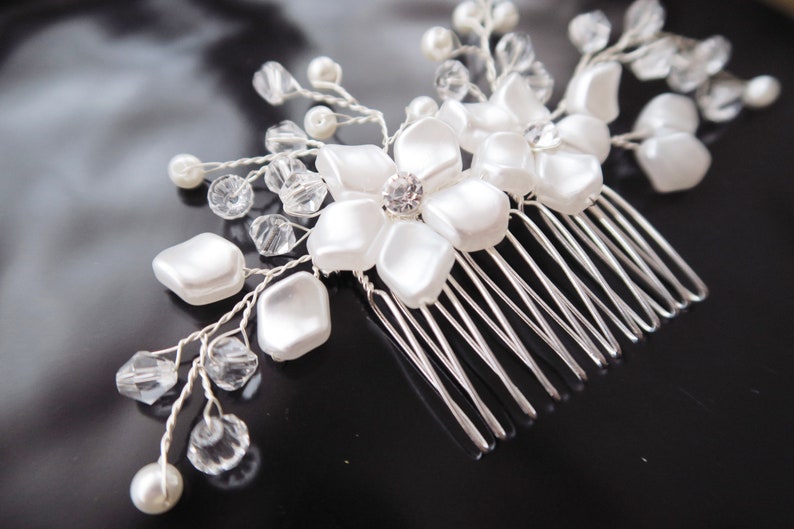 Beaded Silver Hair Comb Bridal Comb Wedding Headpiece Bridal Headpiece Flower Hair Comb Vintage Inspired Wedding Hair Accessory