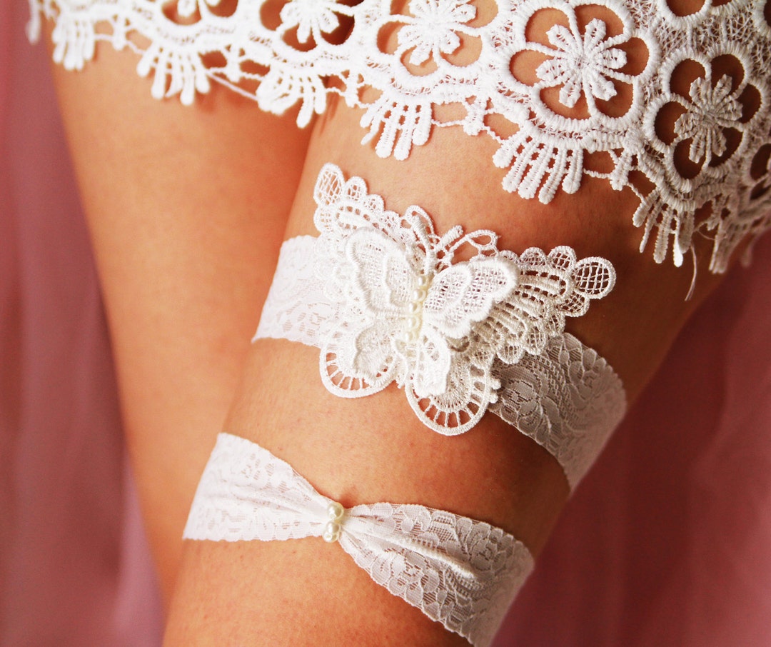 Wedding Bridal Garter Set Garter Belts Alice in Wonderland Rustic Boho