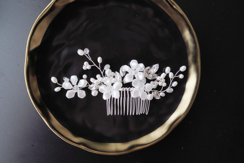 Beaded Silver Hair Comb Bridal Comb Wedding Headpiece Bridal Headpiece Flower Hair Comb Vintage Inspired Wedding Hair Accessory