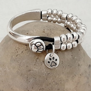 Sterling Silver Plated Bangle Bracelet: Dog & Cat Lover&#39;s Design