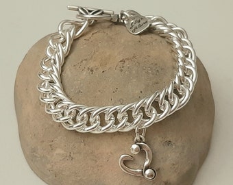 silver bracelet for woman double link curb chain unique heart charm very easy to wear it silver plated   heart lovers best gift for her