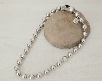 Chunky sterling Silver plated Ball Necklace: Unique Closure, Elegant Statement Jewelry
