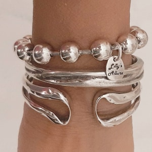 silver bracelet for women chunky balls 10mm round silver plated cuff bracelet silver bangle pewter silver plated 2 microns unique Set 3 bracelets