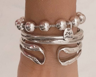 silver bracelet for women chunky balls 10mm round silver plated cuff bracelet silver bangle  pewter silver plated (2 microns) unique