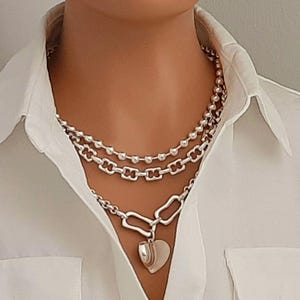 Layered Sterling Silber überzogene Halsketten Set: Modernes Rolo & Kugel Ketten Design