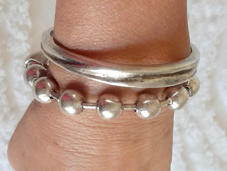 silver bracelet for women chunky balls 10mm round silver plated cuff bracelet silver bangle pewter silver plated 2 microns unique Set 2 Balls/Bangle